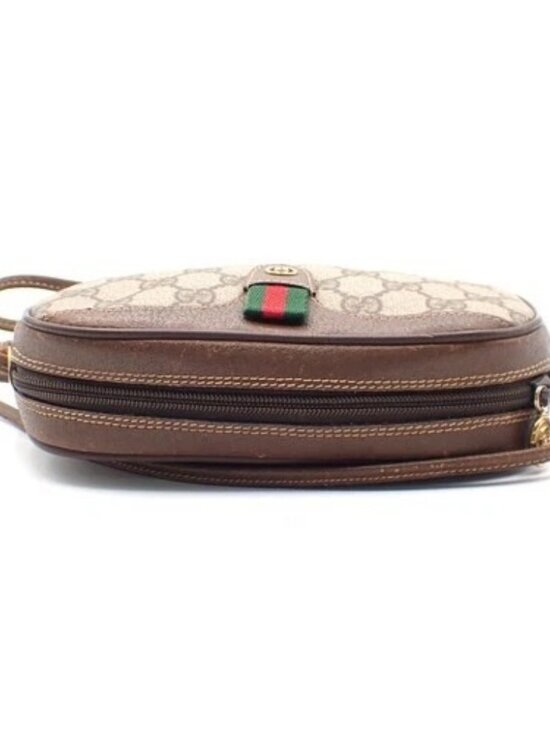 GUCCI GG Supreme Sherry Shoulder Bag in PVC and Leather  GUCCI GG Pattern Sherry Line Mini Shoulder Bag PVC Leather Beige Brown 32KC369